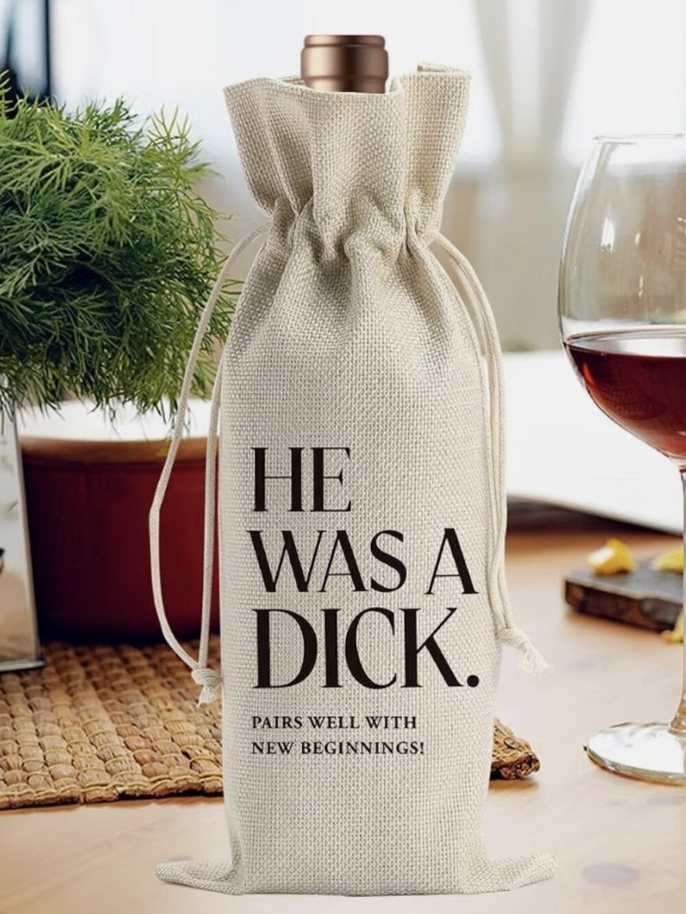 New Funny "He Was a Dick" Wine Bottle Gift Bag - Breakup & Divorce Gift